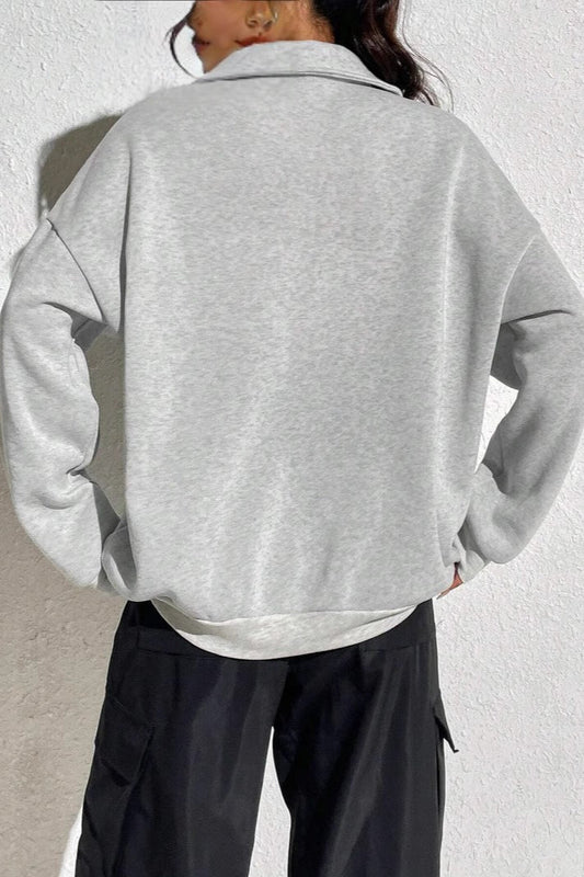 Lässiges Pullover-Sweatshirt mit halbem Reißverschluss