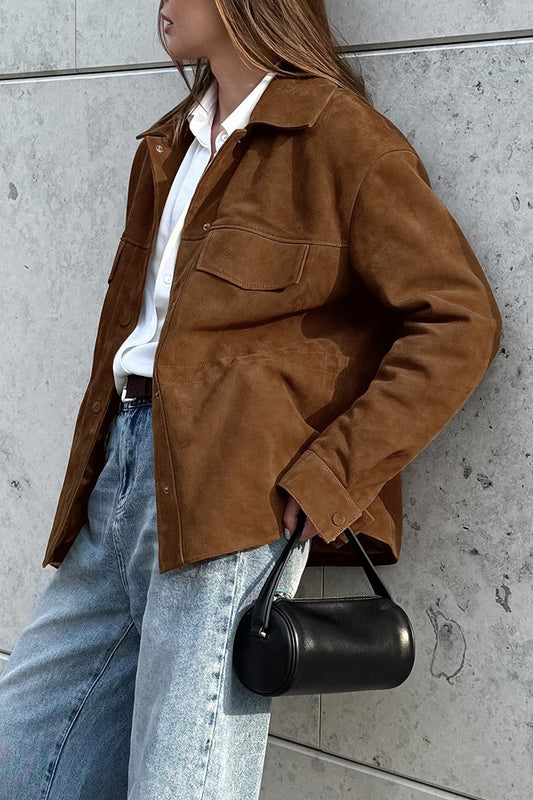 Cinched Waist Faux Suede Utility Jacket