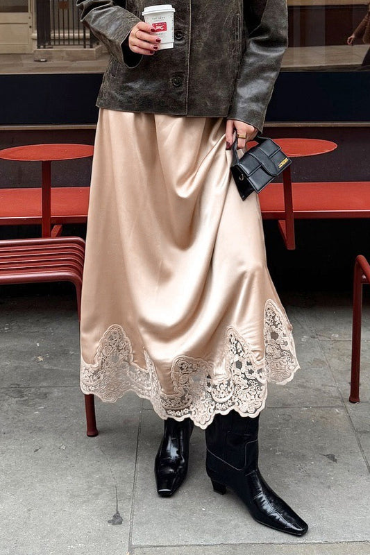 Elegant Lace Trim A Line Skirt