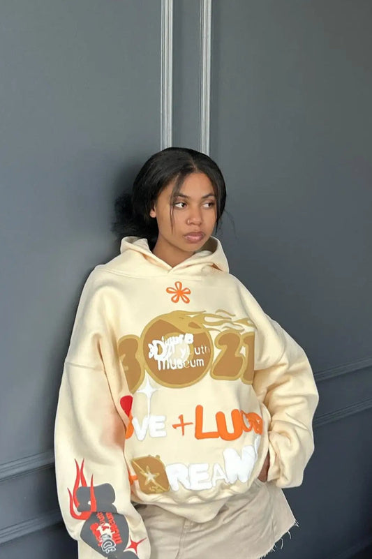 Oversize-Hoodie mit Buchstaben-Puff-Print