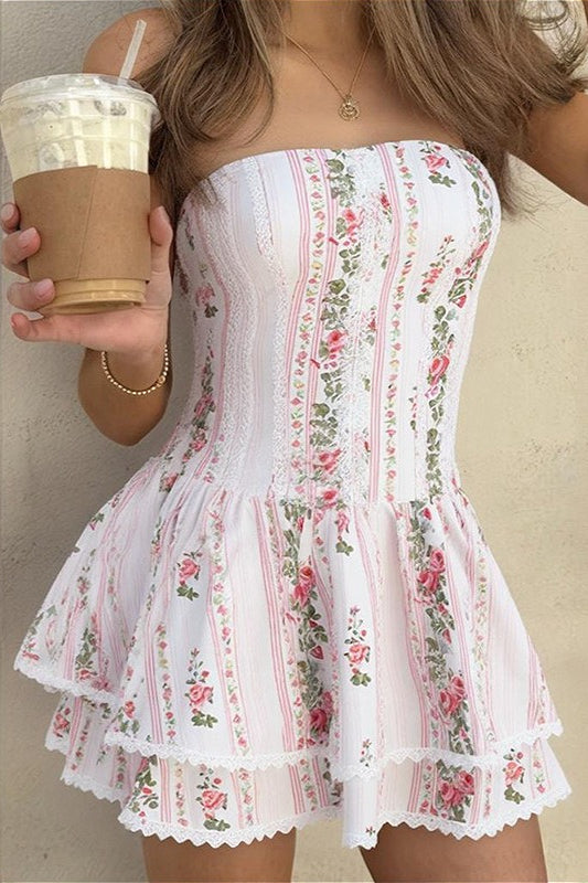 Gestuftes Boho-Kleid mit Rüschen