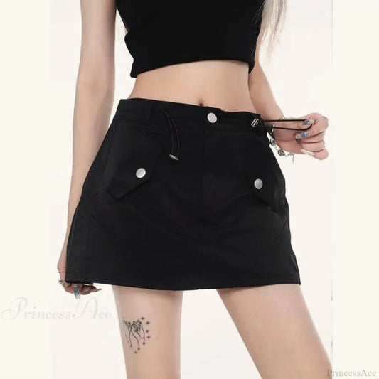 Cargo Pocket Drawstring Skirt Black / S skirts-250223