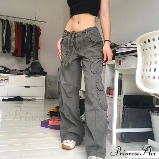 Cargo Streetwear Mom Pants Baggy Low Leg Waist 90S Denim Vintage Wide Jeans Trousers Trendy Korean
