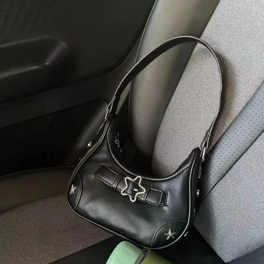 Casual Cute White Star Shoulder Bag Black shoulder-250126