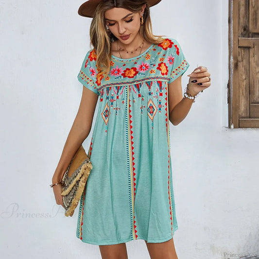 Casual O-neck Cotton Boho Dress bohodress-250126