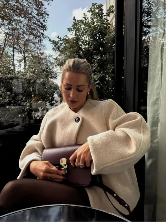 Casual Round Neck Loose Woolen Overcoat