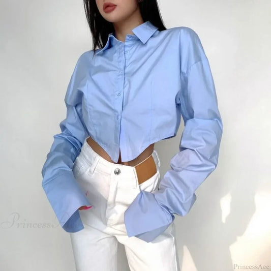 Casual Single Breasted Turn Down Collar Short Sleeve Blouse blouse-250126