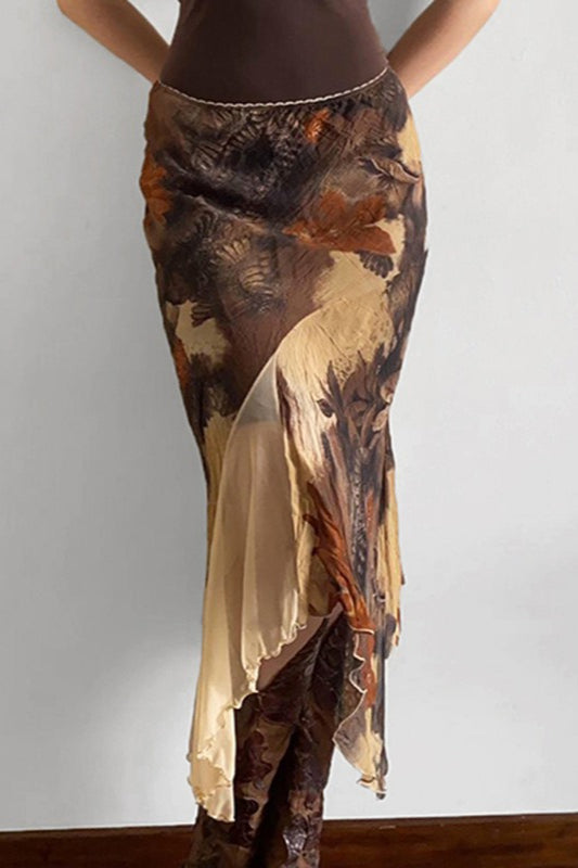 Asymmetrischer Meerjungfrau-Midirock mit Blumenkontrast