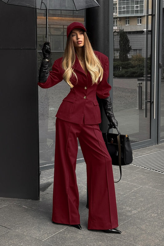 Vintage Polished Lapel Tailored Button Two Piece Set