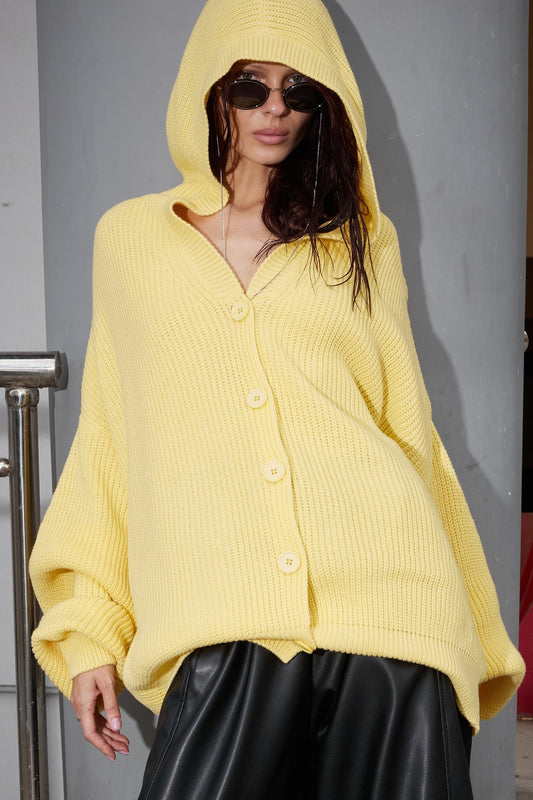 Einfarbiger Kapuzenpullover mit Knöpfen