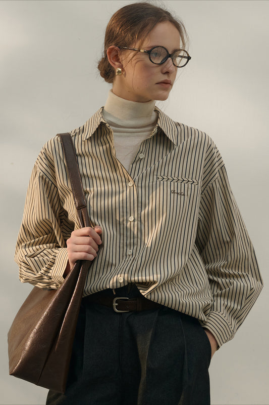 Vintage Baumwollbluse mit Farbblock-Streifen und Kragen