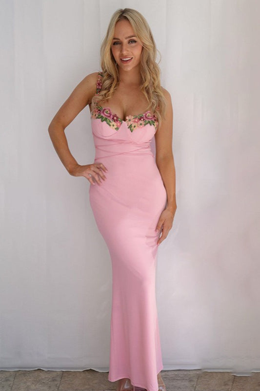 Figurbetontes Maxikleid mit Blumenmuster und Körbchendetail