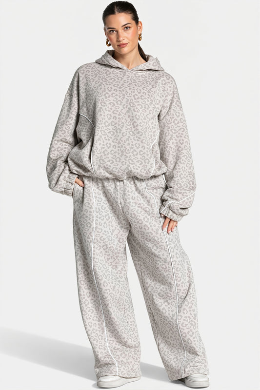 Leopard Hooded Casual Two Piece Set
