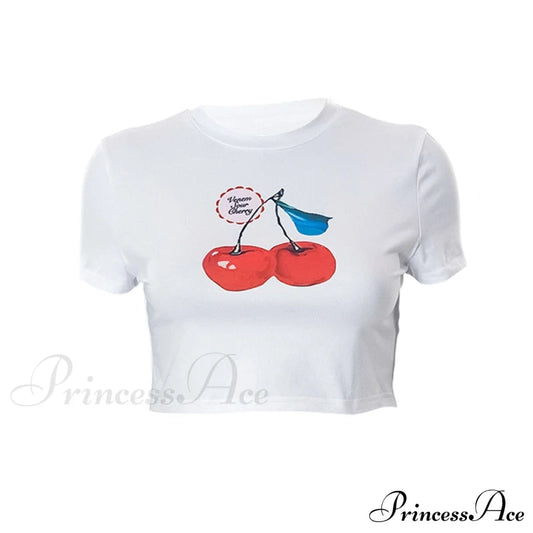 Cherry Print White Crop Top - Free From Label