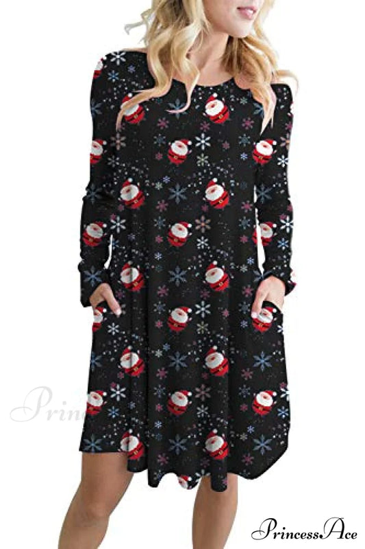 Christmas Print Pullover Flared A Line Dress