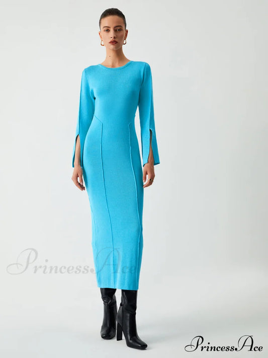 Coastal Allure Long Trendy Sleeve Sweater Dress Sweaters-L