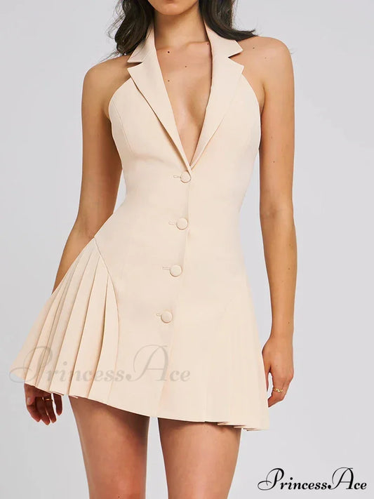 Collar Buttoned Backless Charming Suit Mini Dress Notched