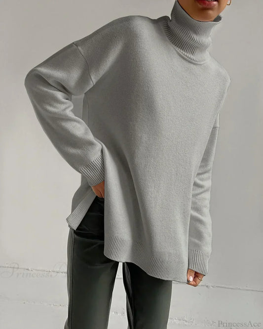 Colorblock Turtleneck Thick Sweater Grey / S
