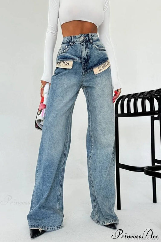 Cool High Waist Slimming Straight Wide Leg Jeans Blue / S