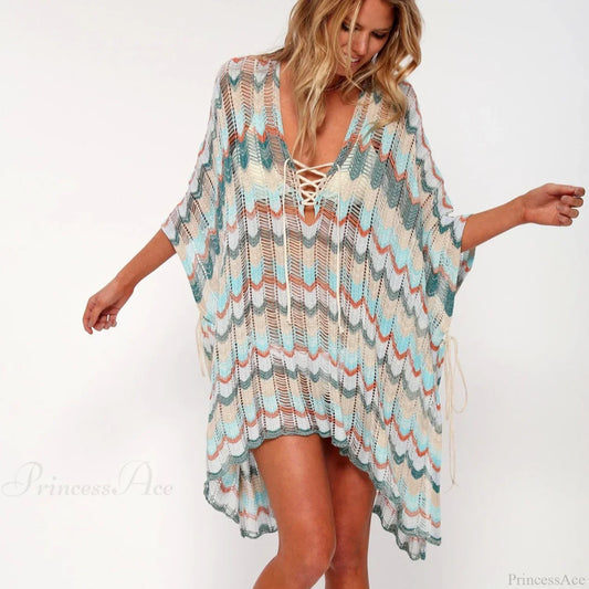 Cotton Crochet Tunic V-neck Boho Beach Cover up MULTI / One Size bohocoverup-250126
