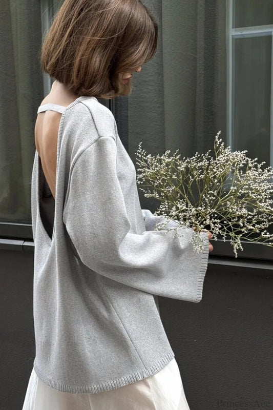 Cotton Loose Fit Off-Shoulder Knit Sweater Grey / S