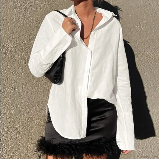 Cotton Solid Loose Casual Office Blouse blouse-250126