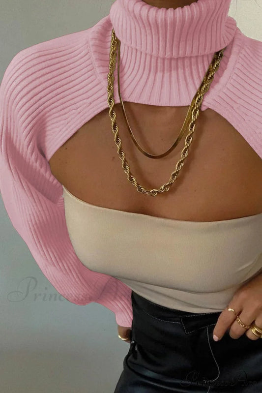 Cover-Up Solid Knit Ribbed Turtleneck Sweater Pink / One Size Sweaters-L