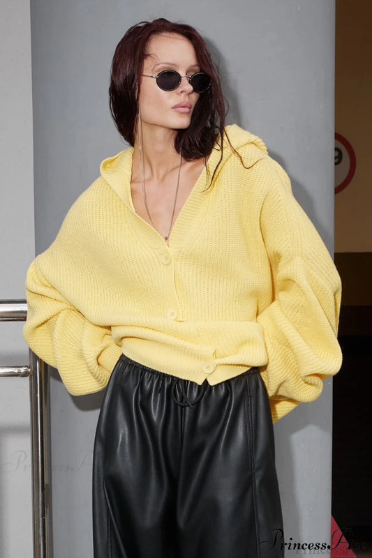 Cozy Knit Oversized Hoodie Yellow / S