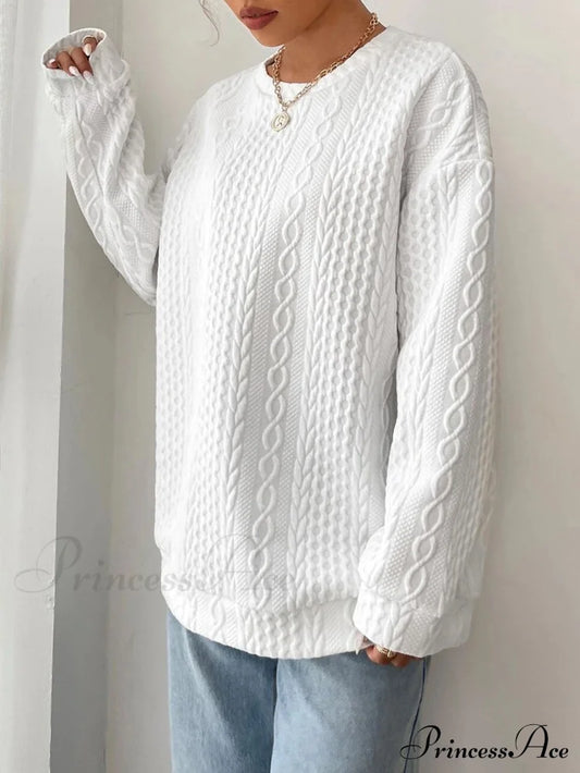 Crew Neck Graceful Cable Knit Sweater Sweatshirts