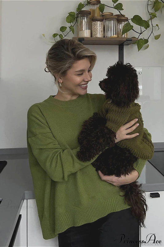 Crew Neck Thick Solid Short Sweater Green / M