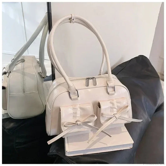 Cute Bow Tie PU Leather Underarm Shoulder Bag Beige / 30x17x10cm shoulder-250126