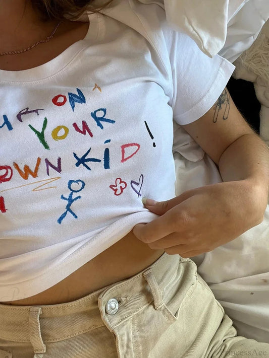 Cute Letter Print Crop Top T-shirt t-shirt-250223