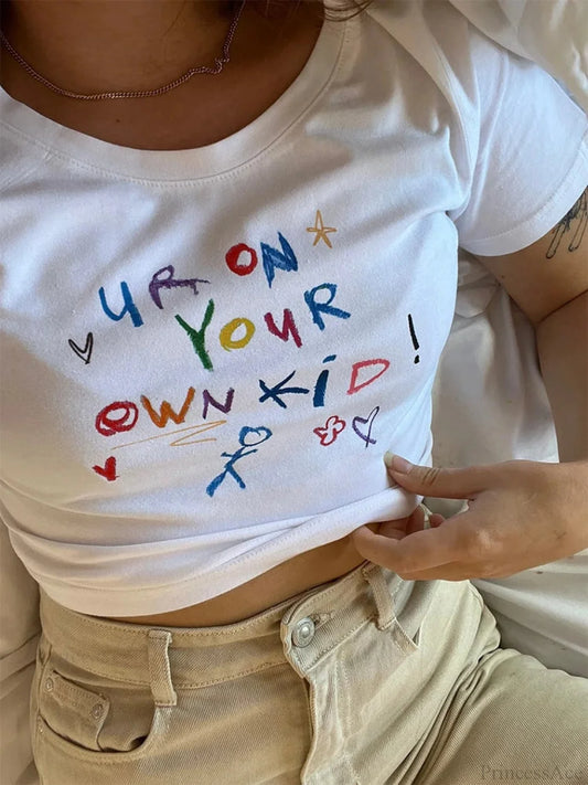Cute Letter Print Crop Top T-shirt t-shirt-250223