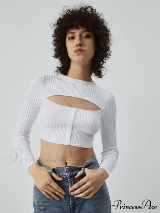 Crop-Stricktop mit Cut-Outs und Knöpfen, modernen Ärmeln