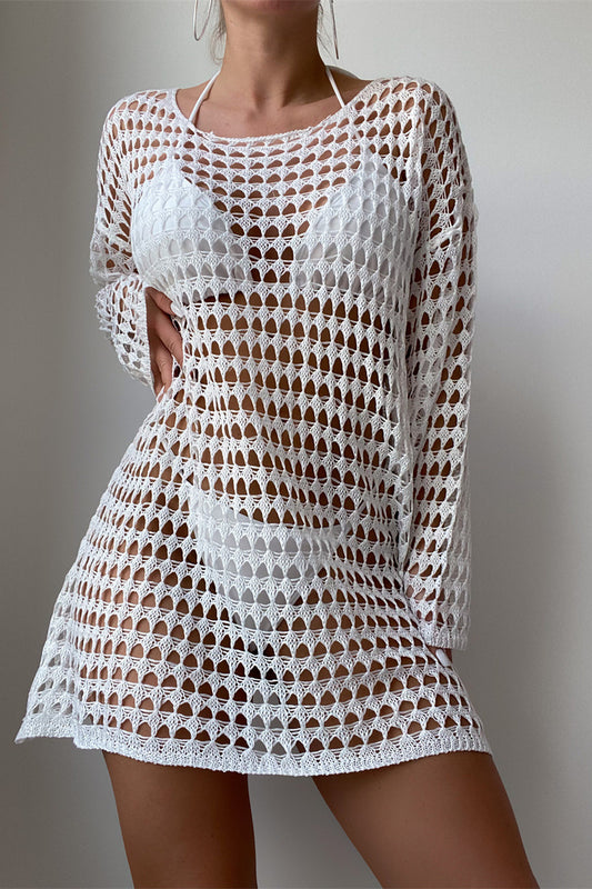 Langärmliger Bikiniüberzug aus Hohlstrick