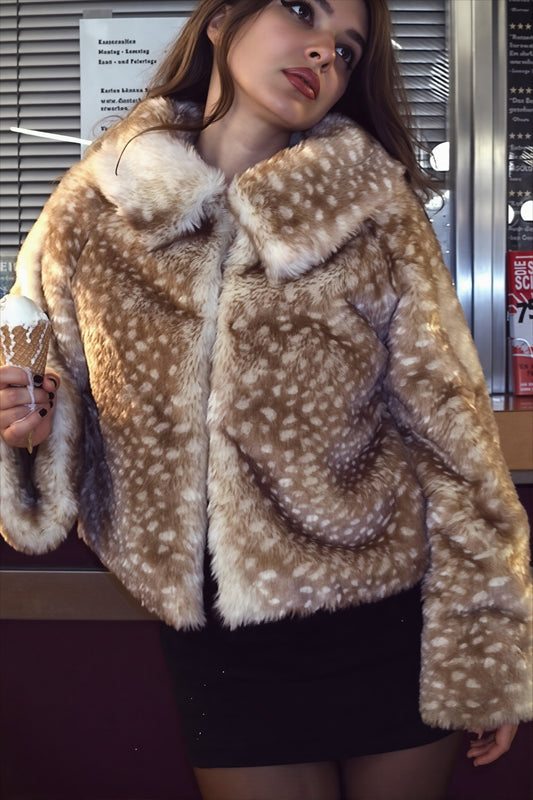 Fawn Print Cropped Plush Coat