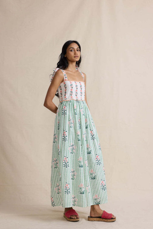 Gerüschtes Maxi-Boho-Kleid mit Blumendruck