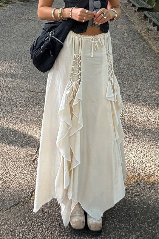 Asymmetrischer Midirock mit Rüschen