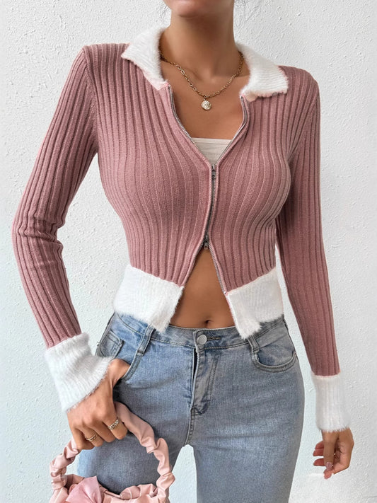 Taillierter Strickcardigan mit Reißverschluss vorne