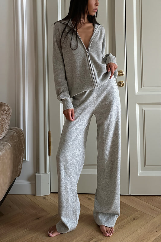 Relaxed Zip-Up Knit Two Piece Set