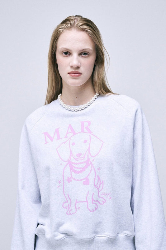 Raglan-Sweatshirt mit Hunde-Print und Strasssteinen