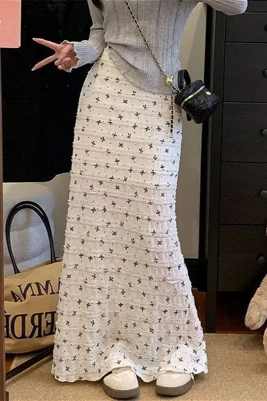 Spitzenrock mit Blumenmuster in Übergröße, hochtailliert, Meerjungfrauen-Stil