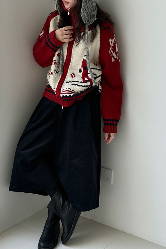 Retro-Strickjacke mit doppeltem Reißverschluss