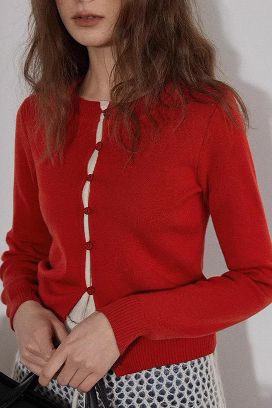 Farbblock-Fake-Zweiteiler-Strickjacke