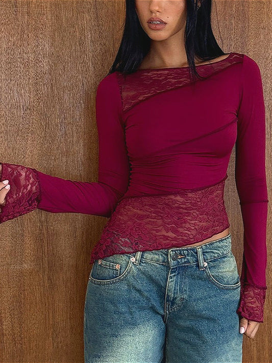 Vintage Slim Fit Langarmshirt mit Blumenmuster