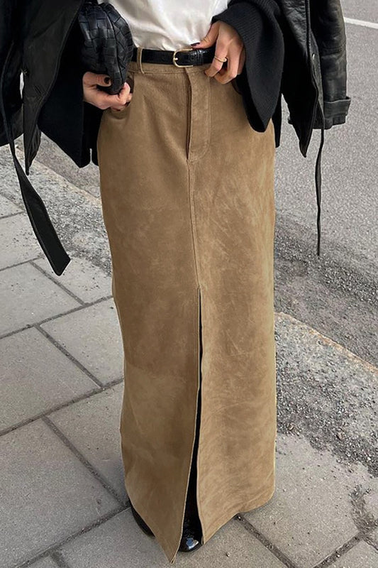 Vintage-Maxirock aus Wildleder mit hohem Bund