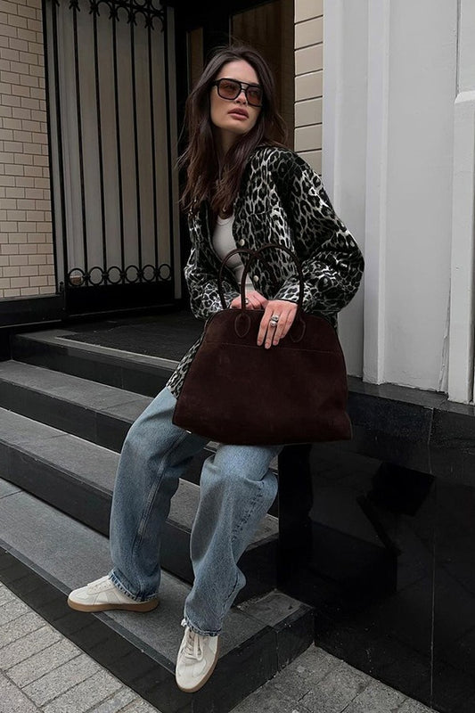 Langärmliger Mantel mit offener Vorderseite und Leopardenmuster