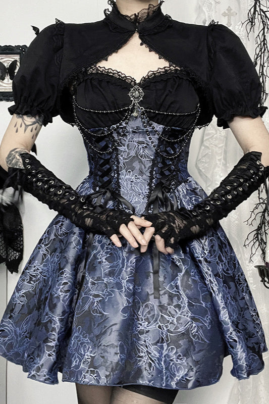 Zweifarbiges Halloween-Gothic-Kleid aus Jacquard