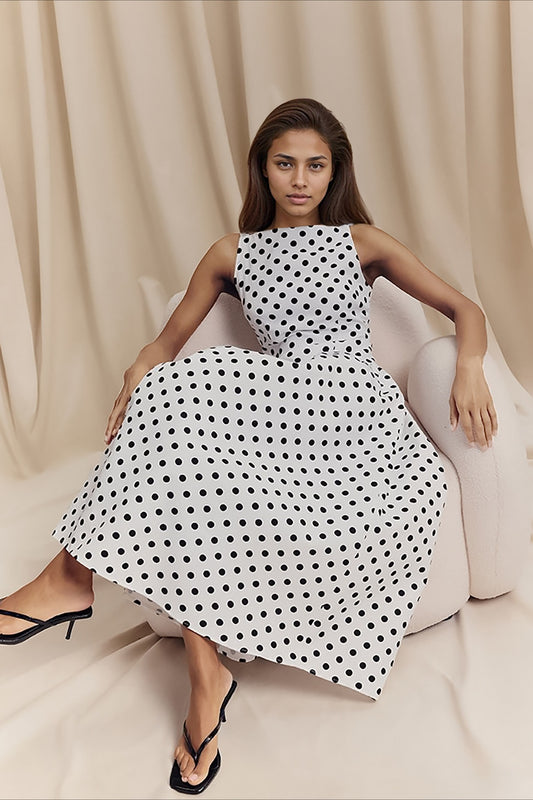 Schickes ärmelloses Maxikleid mit Polka Dots