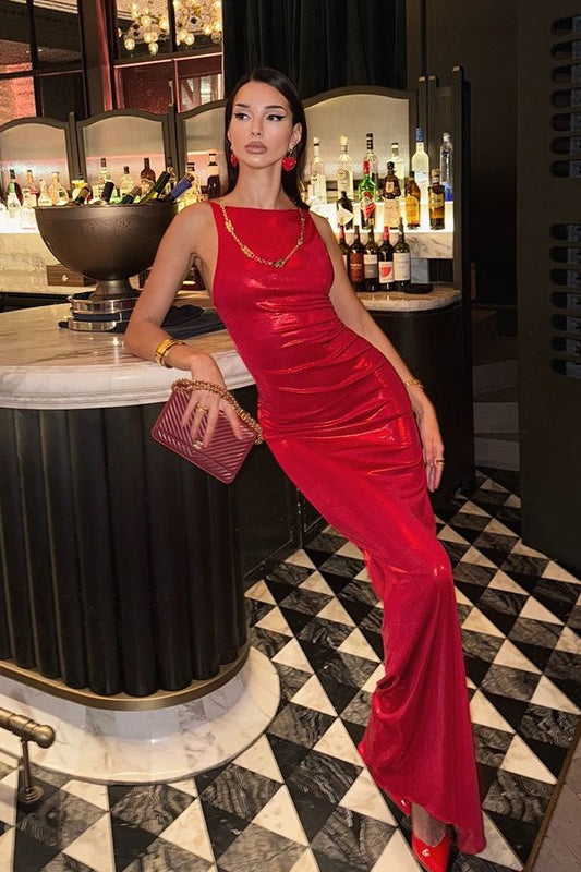 Elegantes rotes Slim Fit Maxikleid